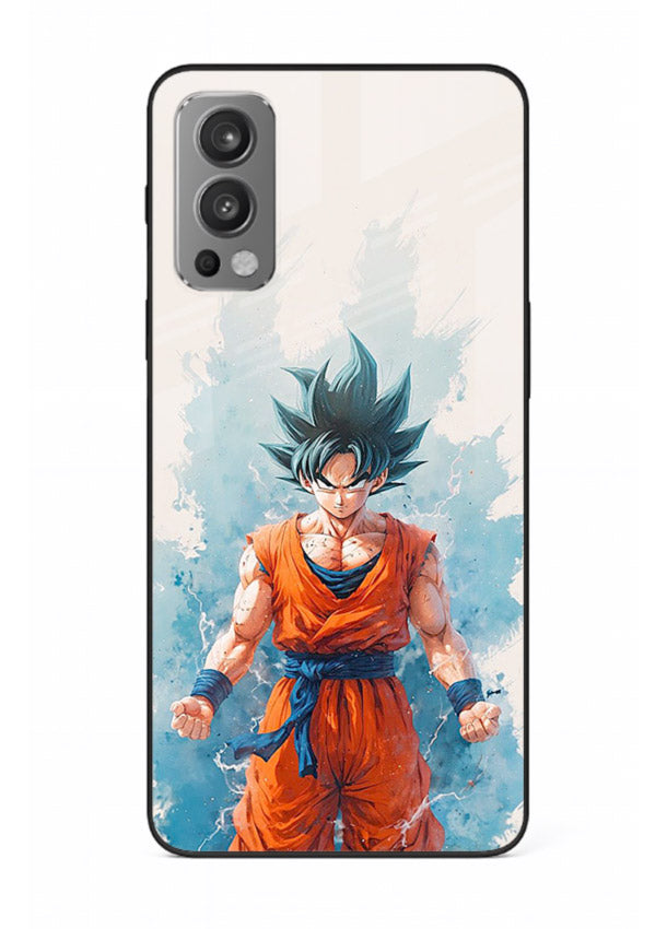 goku blue aura power anime art OnePlus Nord 2 glass cover glowing dbz transformation case