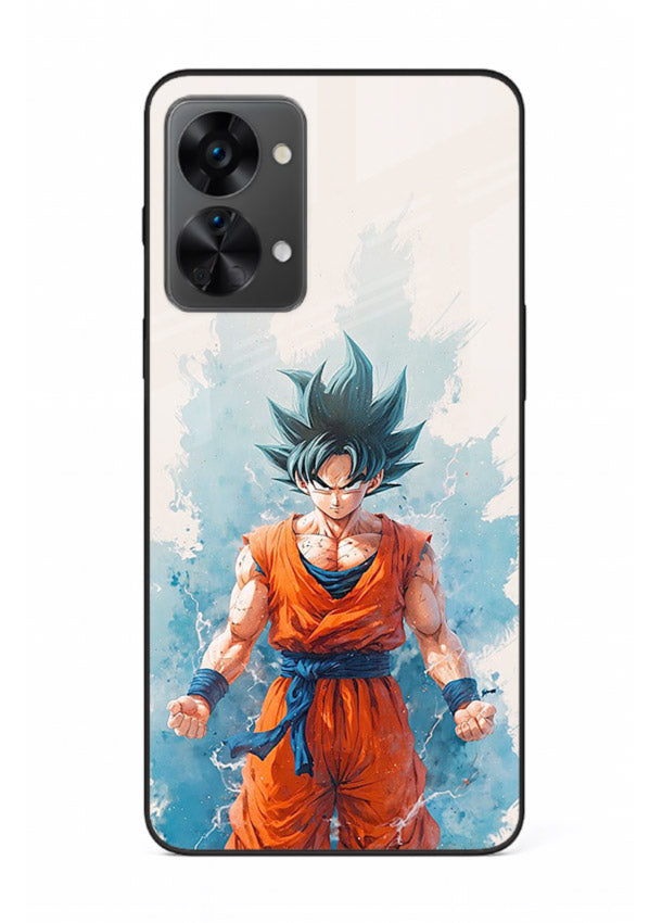 goku blue aura power anime art OnePlus Nord 2T glass cover glowing dbz transformation case