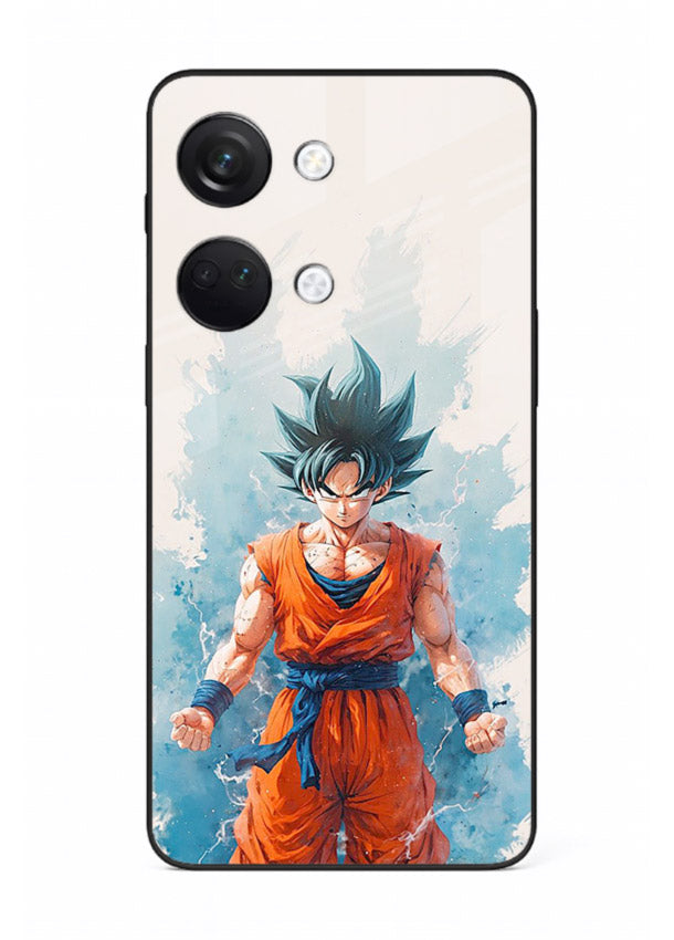 goku blue aura power anime art OnePlus Nord 3 glass cover glowing dbz transformation case