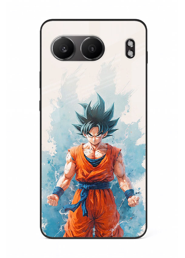 goku blue aura power anime art OnePlus Nord 4 glass cover glowing dbz transformation case