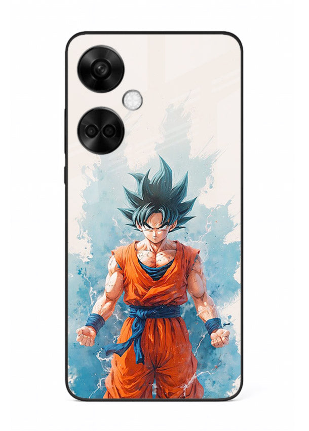 goku blue aura power anime art OnePlus Nord CE3 glass cover glowing dbz transformation case