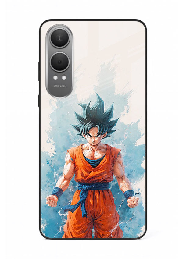 goku blue aura power anime art OnePlus Nord CE4 Lite glass cover glowing dbz transformation case