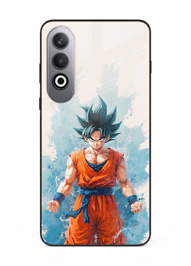 goku blue aura power anime art OnePlus Nord CE4 glass cover glowing dbz transformation case