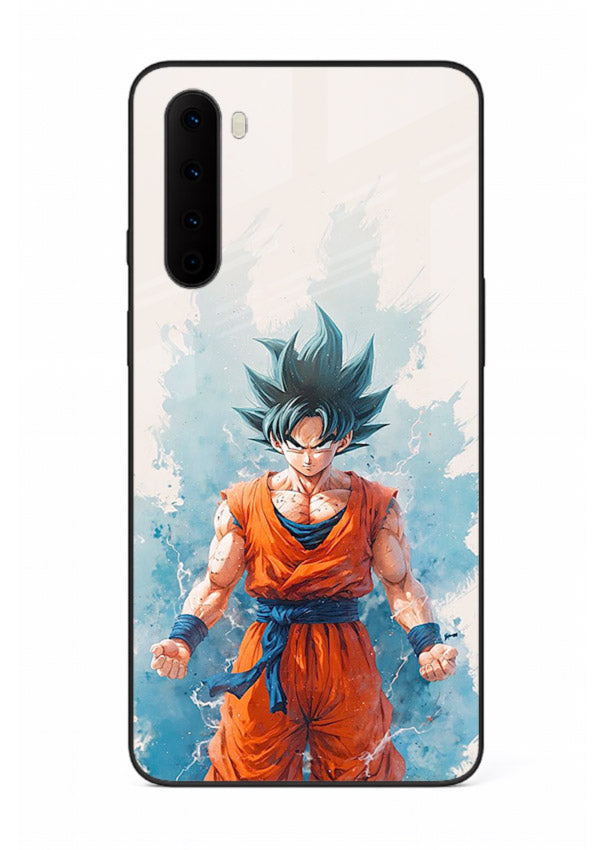 goku blue aura power anime art OnePlus Nord glass cover glowing dbz transformation case