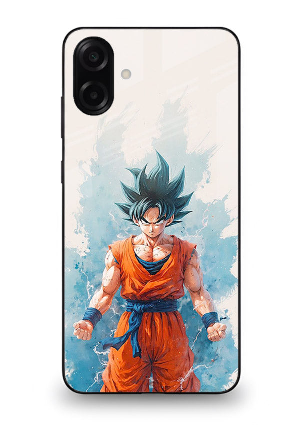 goku blue aura power anime art Samsung A07 4G glass cover glowing dbz transformation case