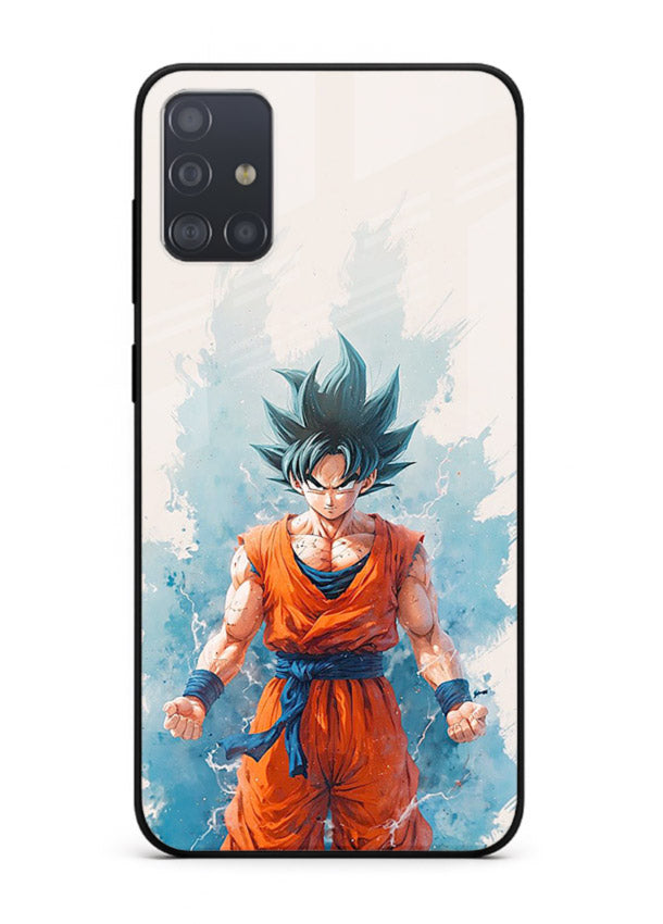 goku blue aura power anime art Samsung A71 glass cover glowing dbz transformation case