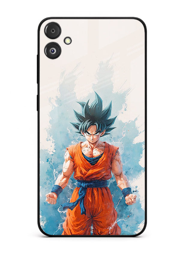 goku blue aura power anime art Samsung F04 5G glass cover glowing dbz transformation case