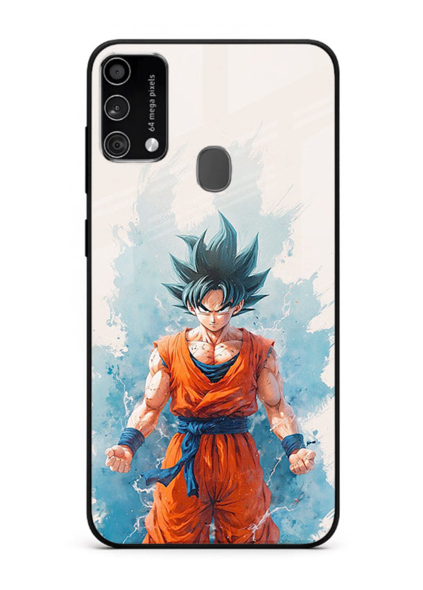 goku blue aura power anime art Samsung F41 glass cover glowing dbz transformation case