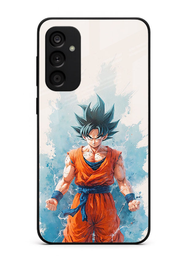 goku blue aura power anime art Samsung M13 4G glass cover glowing dbz transformation case