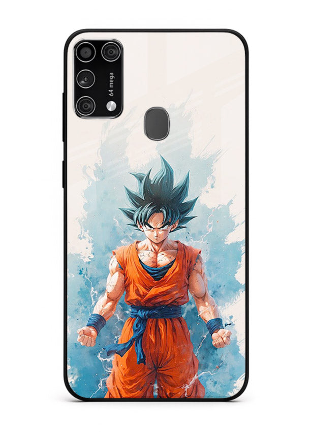 goku blue aura power anime art Samsung M31 Prime glass cover glowing dbz transformation case
