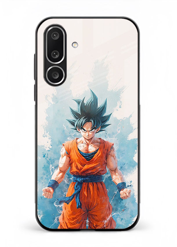 goku blue aura power anime art Samsung M56 5G glass cover glowing dbz transformation case
