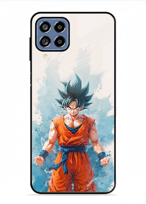 goku blue aura power anime art Samsung F62 glass cover glowing dbz transformation case