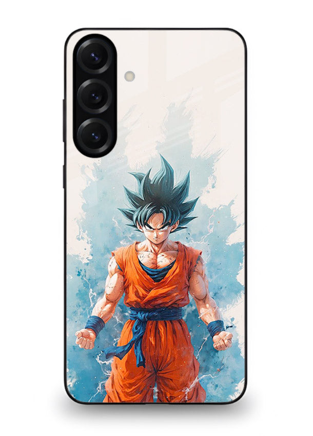 goku blue aura power anime art Samsung A35 5G glass cover glowing dbz transformation case