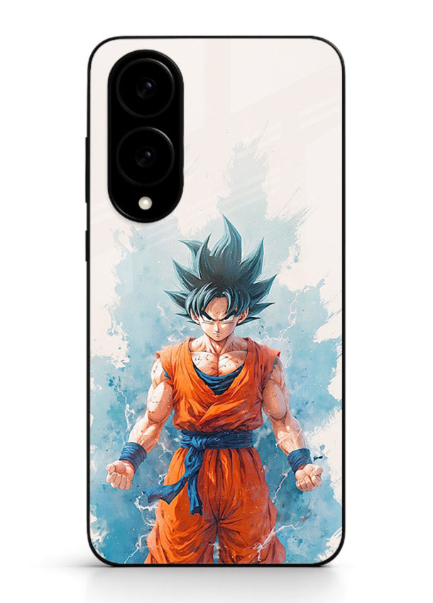 goku blue aura power anime art Samsung S25 Edge glass cover glowing dbz transformation case