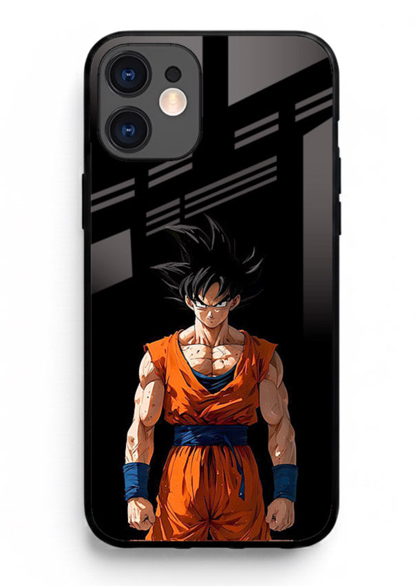 goku dark mode intense anime art iphone 12 glass cover dark dramatic dbz case