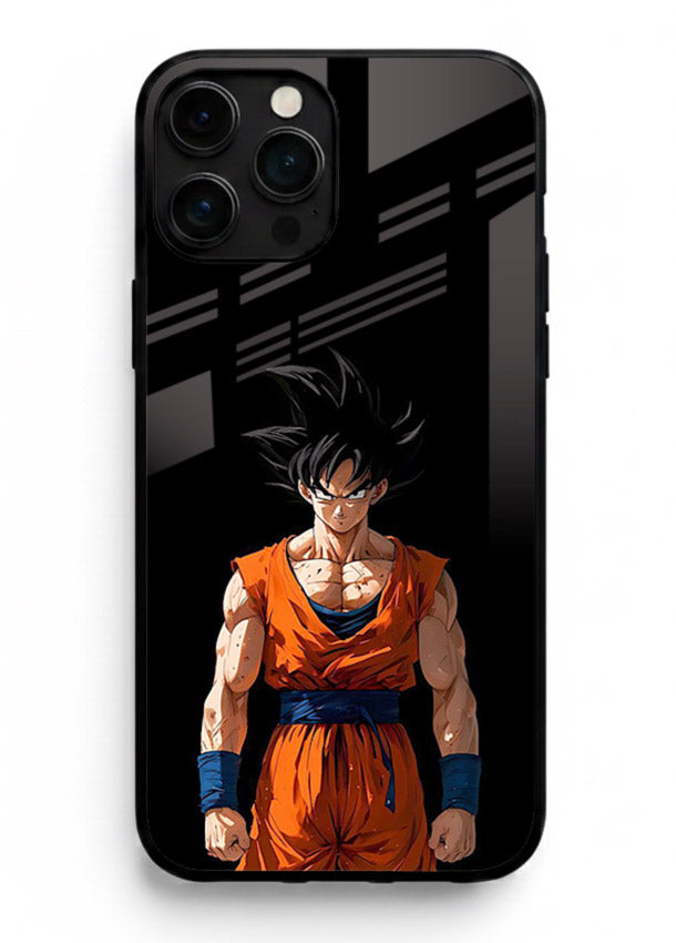 goku dark mode intense anime art iphone 16 pro max glass cover dark dramatic dbz case