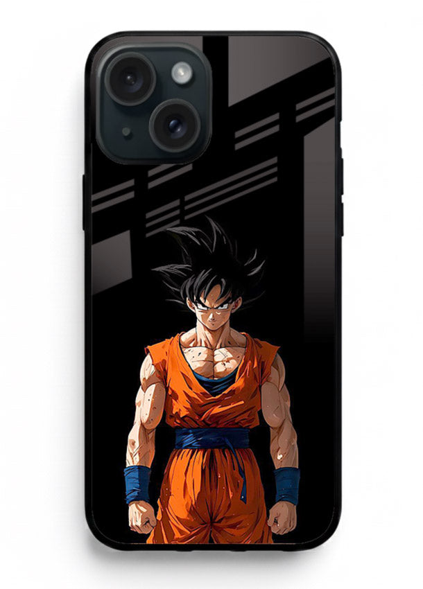 goku dark mode intense anime art iphone 15 glass cover dark dramatic dbz case