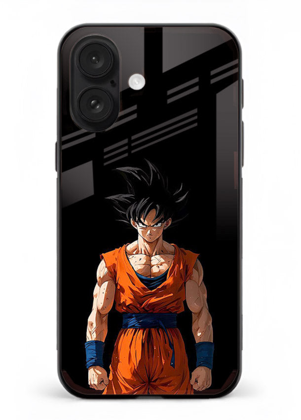 goku dark mode intense anime art iphone 17 glass cover dark dramatic dbz case