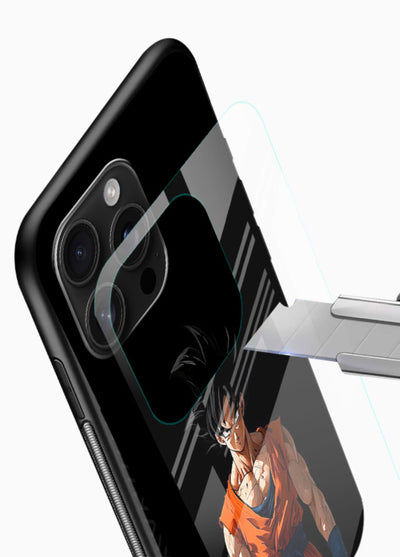 goku dark mode intense anime art glossy vibrant premium glass cover dark dramatic dbz case - Angle Blade