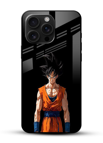 goku dark mode intense anime art glossy vibrant premium glass cover dark dramatic dbz case - Angle Front