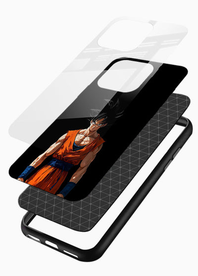 goku dark mode intense anime art glossy vibrant premium glass cover dark dramatic dbz case - Angle Layers