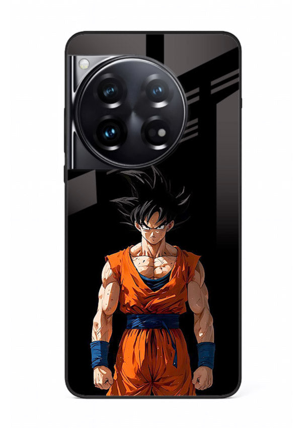 goku dark mode intense anime art OnePlus 12 glass cover dark dramatic dbz case
