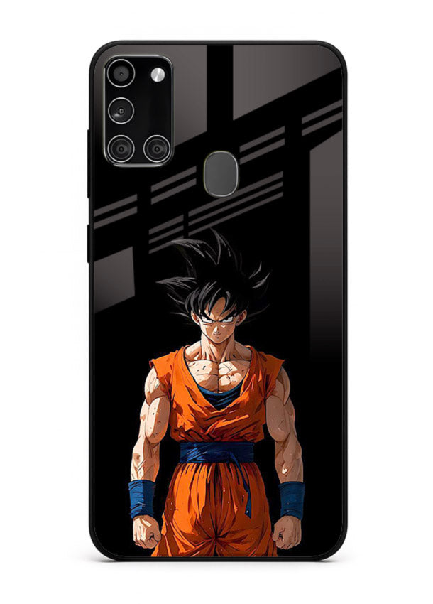 goku dark mode intense anime art Samsung A21s glass cover dark dramatic dbz case