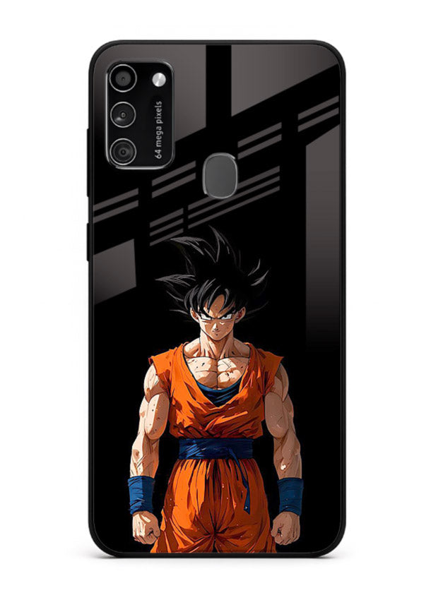 goku dark mode intense anime art Samsung M30s glass cover dark dramatic dbz case
