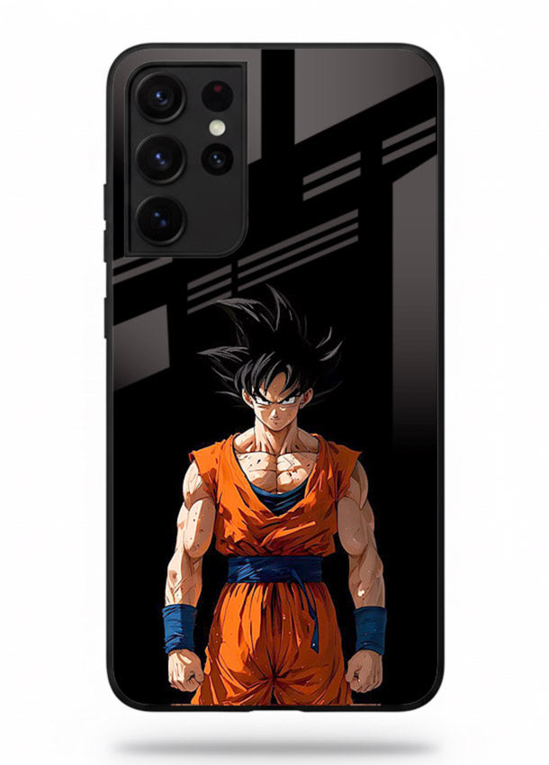 goku dark mode intense anime art Samsung S21 Ultra glass cover dark dramatic dbz case