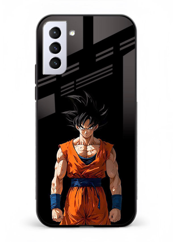 goku dark mode intense anime art Samsung S21 FE glass cover dark dramatic dbz case