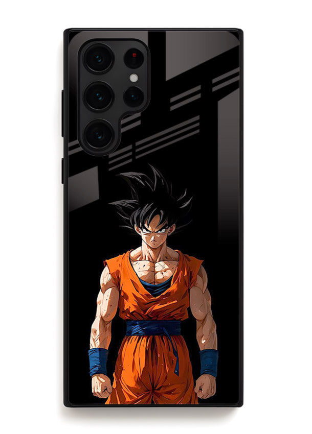 goku dark mode intense anime art Samsung S24 Ultra glass cover dark dramatic dbz case