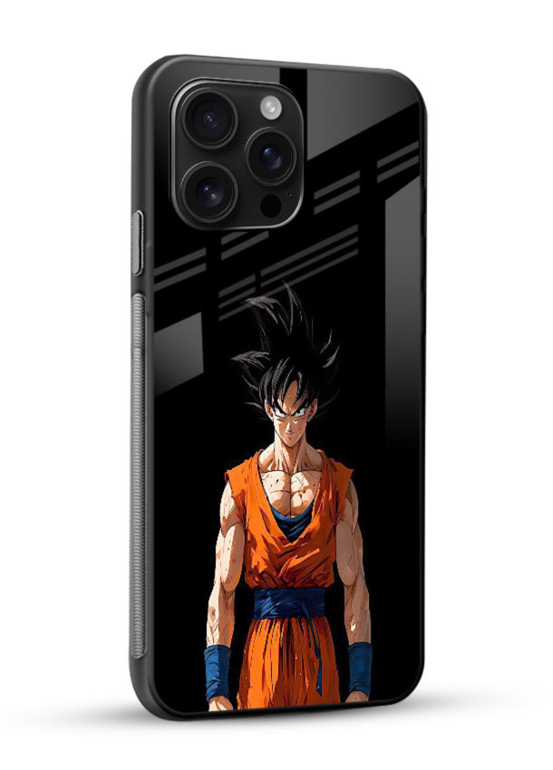 goku dark mode intense anime art glossy vibrant premium glass cover dark dramatic dbz case - Angle Side
