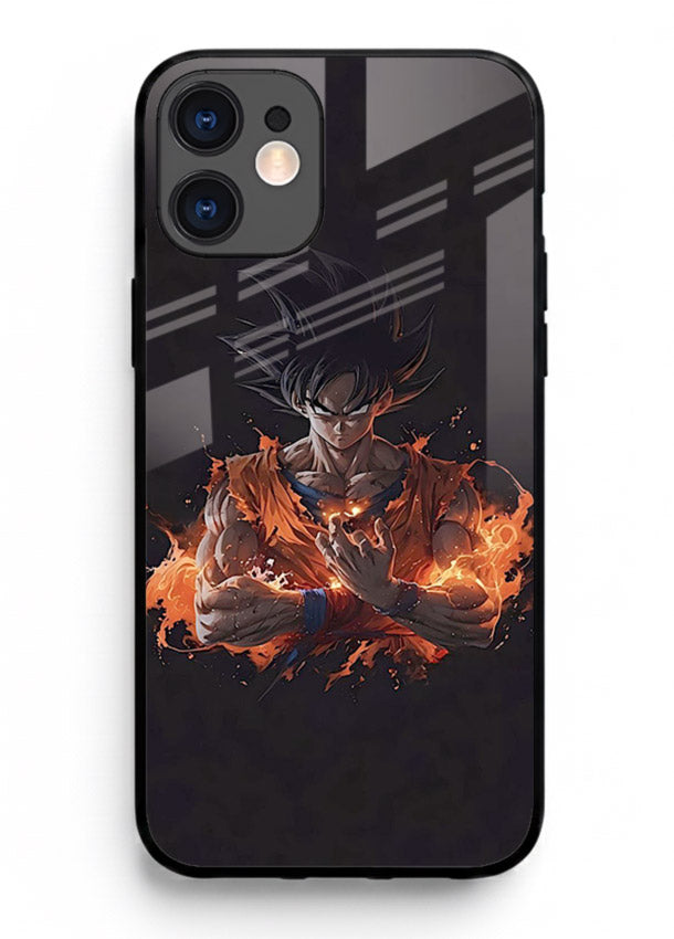 goku fire form flame anime art iphone 12 mini glass cover powerful dbz transformation case