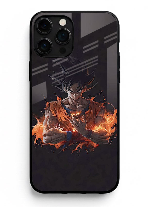 goku fire form flame anime art iphone 11 pro max glass cover powerful dbz transformation case