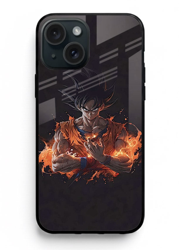 goku fire form flame anime art iphone 13 glass cover powerful dbz transformation case