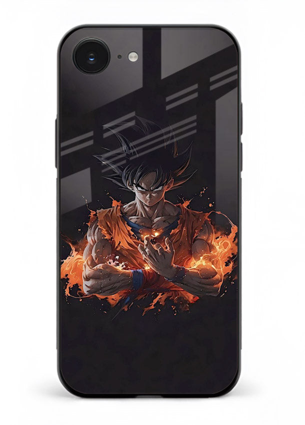 goku fire form flame anime art iphone 16e glass cover powerful dbz transformation case