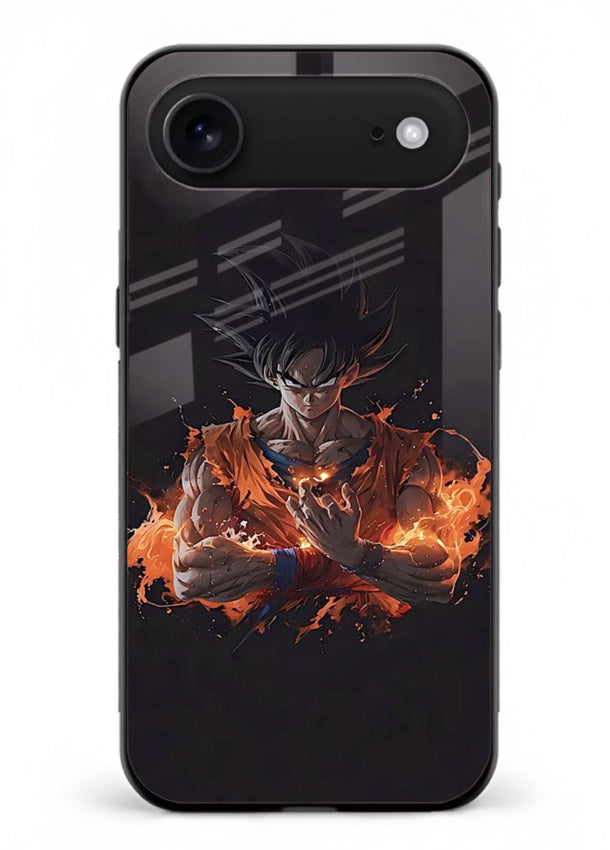 goku fire form flame anime art iphone 17 air glass cover powerful dbz transformation case
