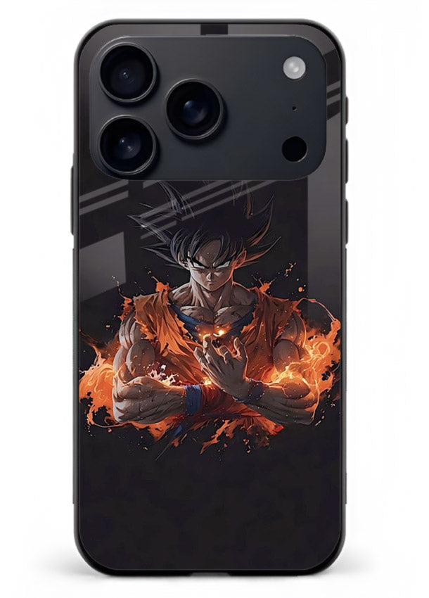 goku fire form flame anime art iphone 18 pro max glass cover powerful dbz transformation case