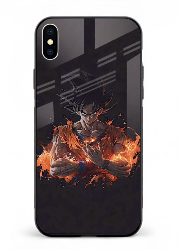 goku fire form flame anime art iphone xs max glass cover powerful dbz transformation case