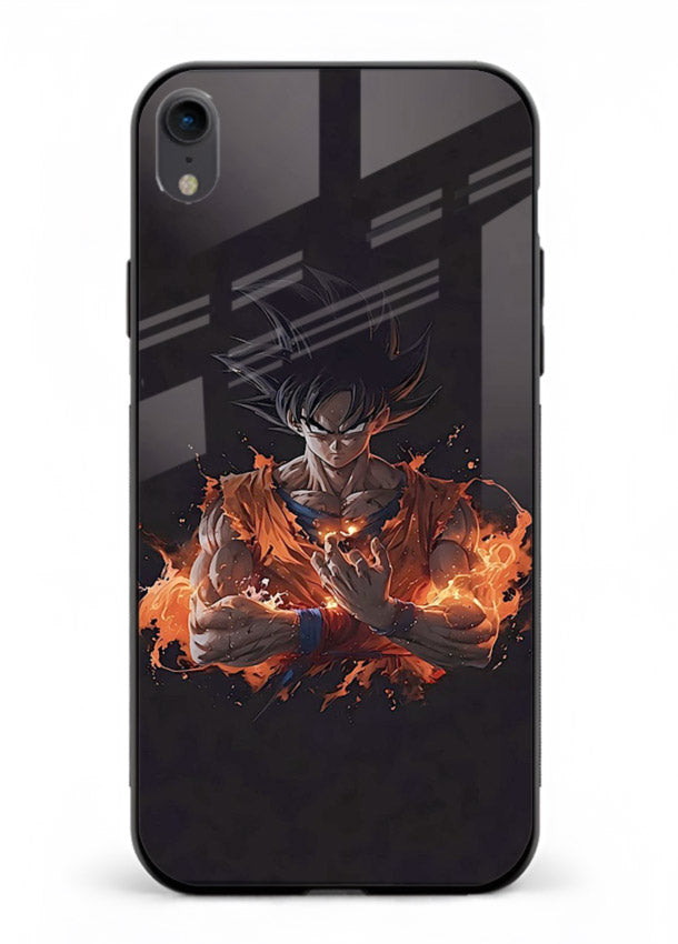 goku fire form flame anime art iphone xr glass cover powerful dbz transformation case