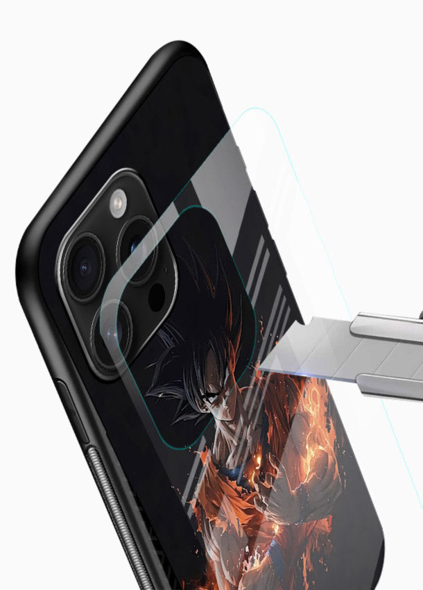 goku fire form flame anime art glossy vibrant premium glass cover powerful dbz transformation case - Angle Blade