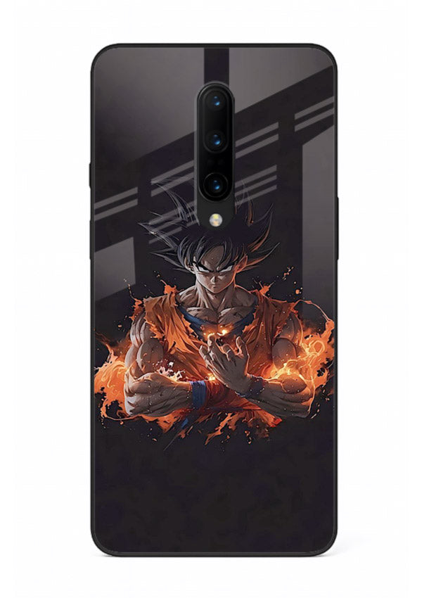 goku fire form flame anime art OnePlus 7T Pro glass cover powerful dbz transformation case