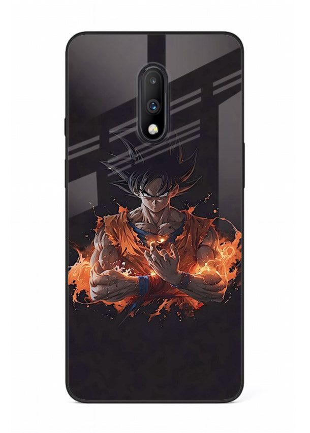 goku fire form flame anime art OnePlus 7 glass cover powerful dbz transformation case