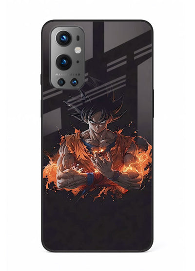 goku fire form flame anime art OnePlus 9 glass cover powerful dbz transformation case