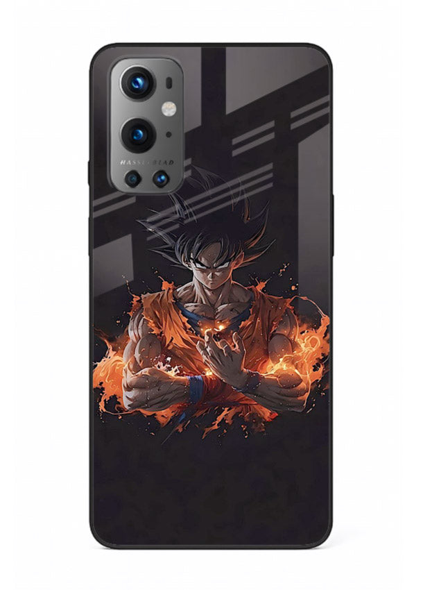 goku fire form flame anime art OnePlus 9 glass cover powerful dbz transformation case