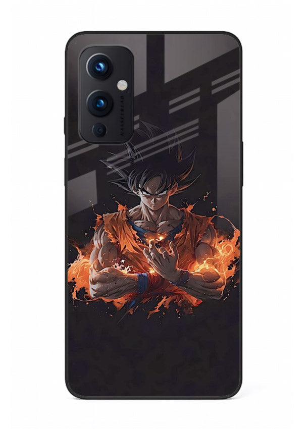 goku fire form flame anime art OnePlus 9 Pro glass cover powerful dbz transformation case