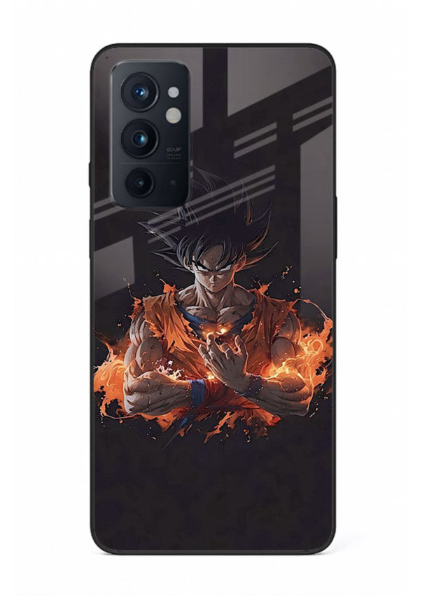 goku fire form flame anime art OnePlus 9RT glass cover powerful dbz transformation case