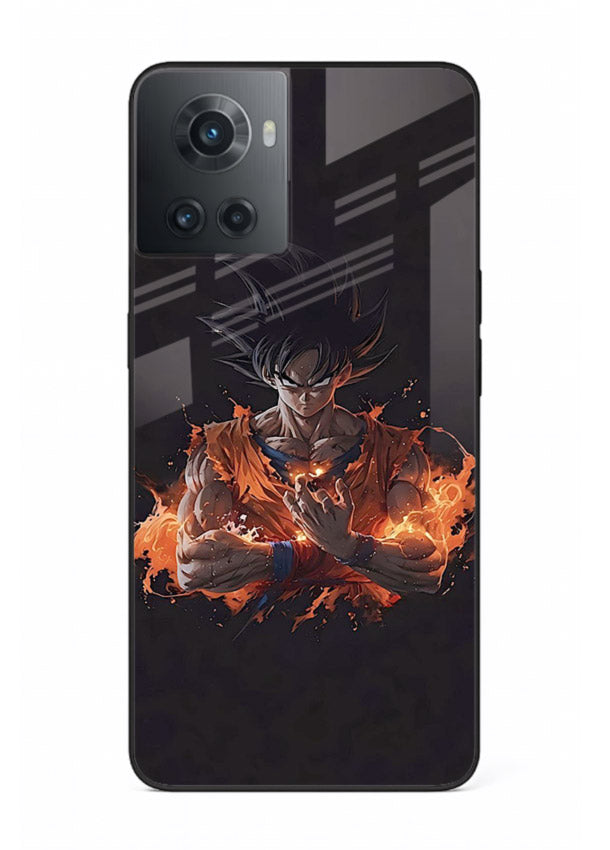 goku fire form flame anime art OnePlus 10R glass cover powerful dbz transformation case