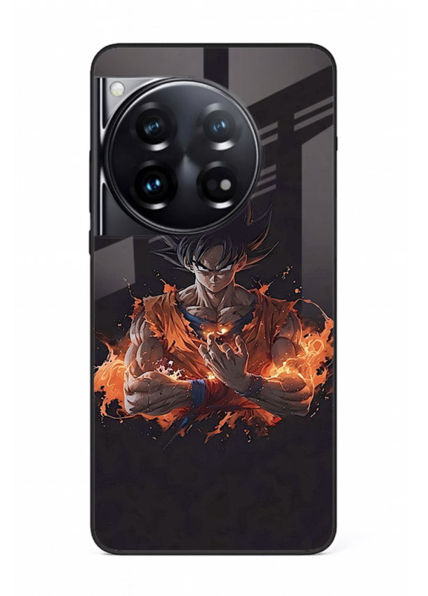 goku fire form flame anime art OnePlus 12 glass cover powerful dbz transformation case