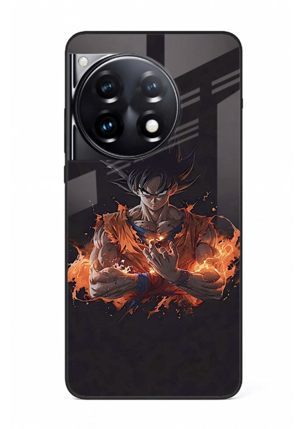 goku fire form flame anime art OnePlus 12R glass cover powerful dbz transformation case